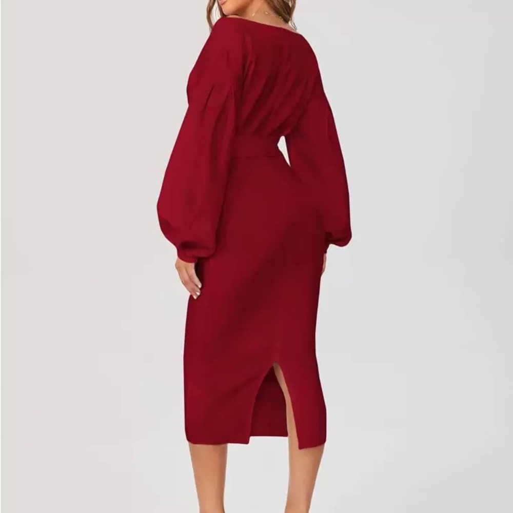 SHEIN Burgundy Gorgeous Long Sleeve Wrap Dress Sz L - Picture 4 of 11